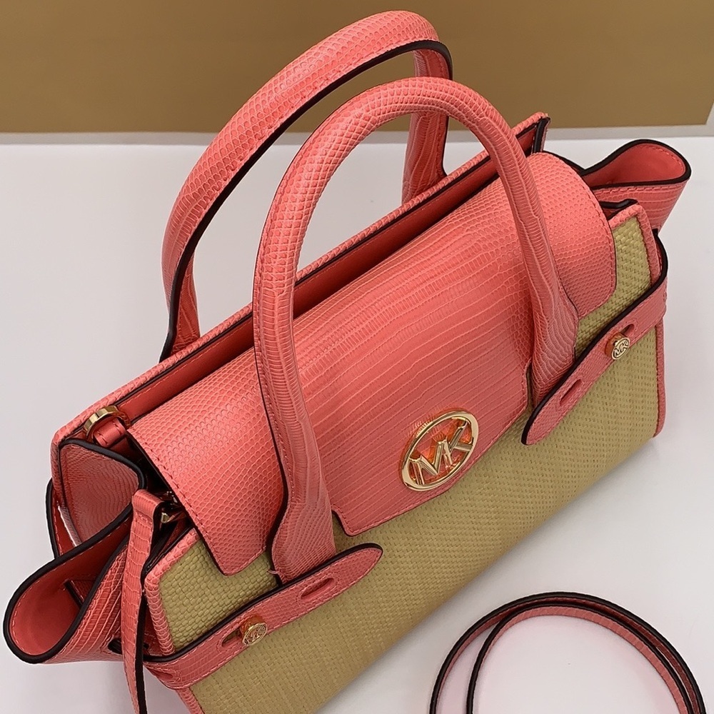 MICHAEL KORS CARMEN MEDIUM FLAP MESSENGER SATCHEL GRAPEFRUIT COLOR - Picture 8 of 16
